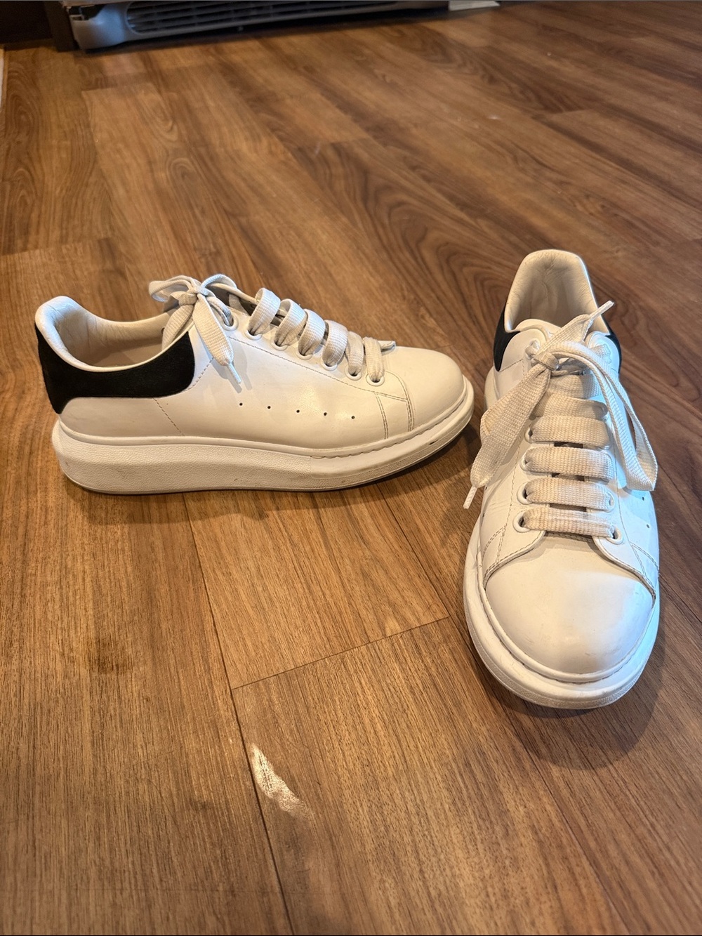 Alexander McQueen White Leather Sneakers with Black Heel